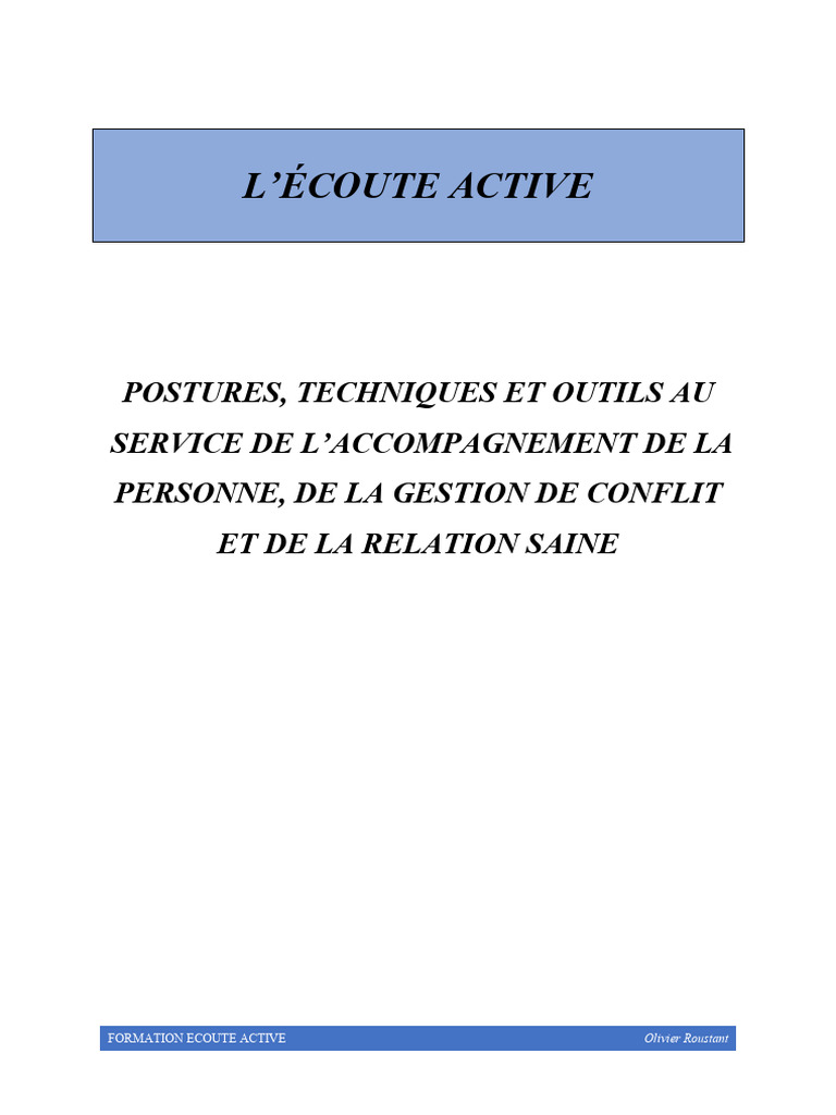 Formation sur l'Écoute Active | PDF | Auto-efficacité | Psychologie
