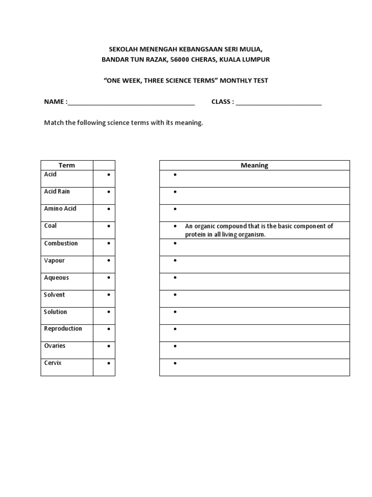 Science Terms Test | PDF