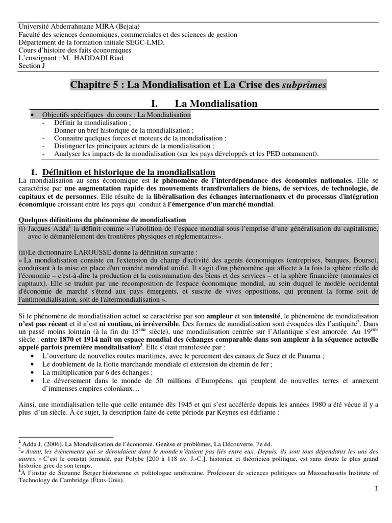 Libéralisation des échanges et mondialisation | PDF | Crise des ...