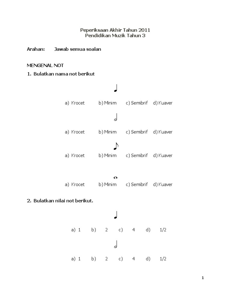 Soalan Muzik Tahun 5  JNet USA