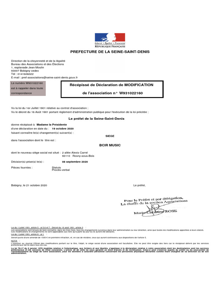 Récépissé de modification d'association | PDF | Gouvernement | Justice