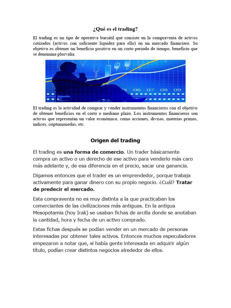 Qué es el trading y su funcionamiento | PDF | Comerciante (Finanzas ...