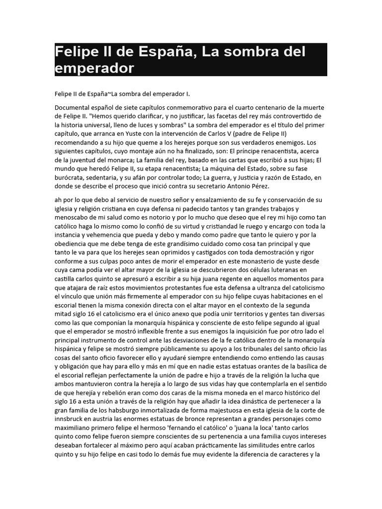 Felipe II: La sombra del emperador | PDF | Iglesia Católica | Imperio ...
