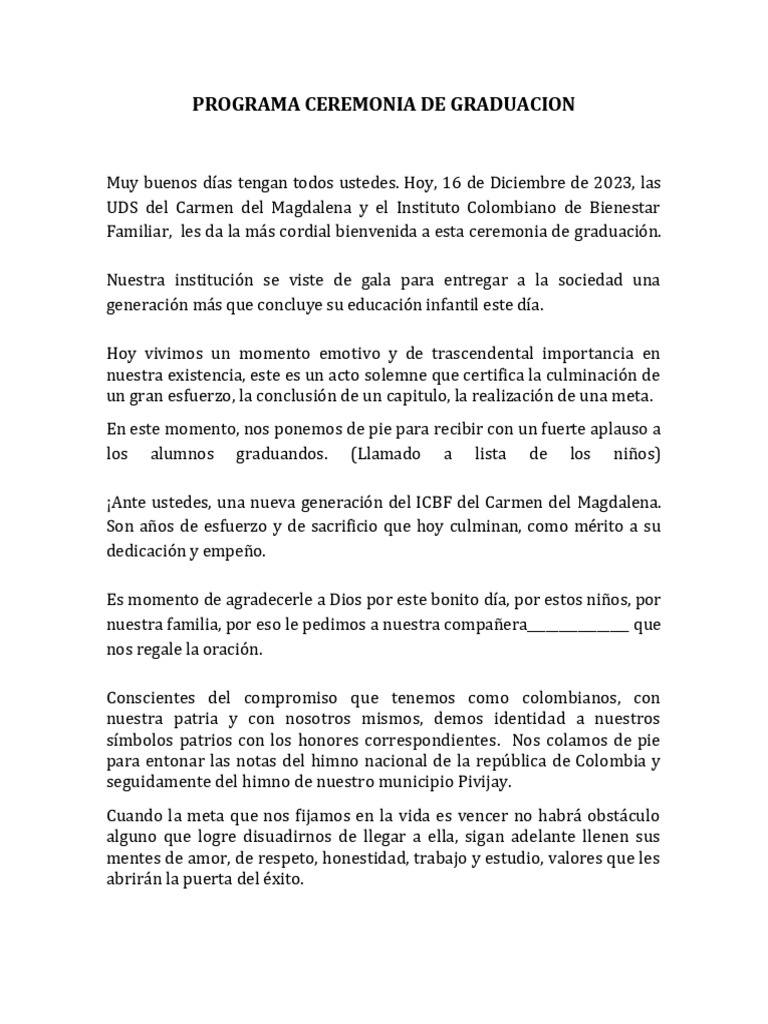 Programa Ceremonia de Graduacion | PDF | Salud y bienestar