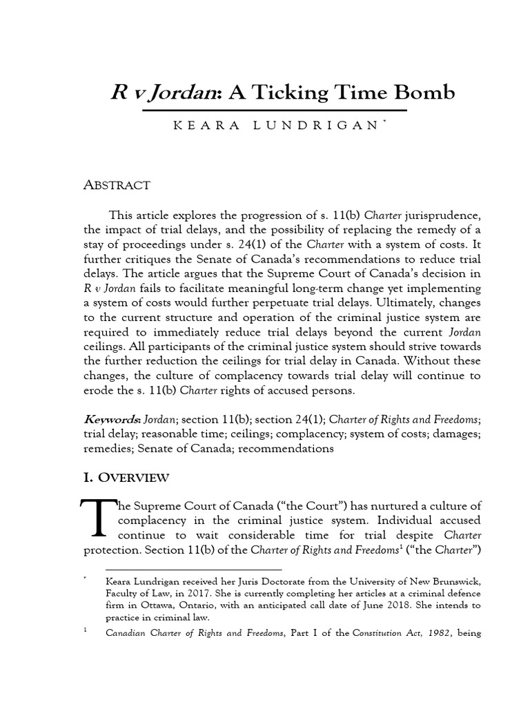R v Jordan a Ticking Time Bomb PDF Legal Remedy Damages
