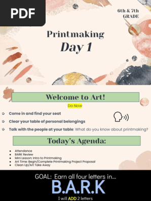 printmaking 6th and 7th grade