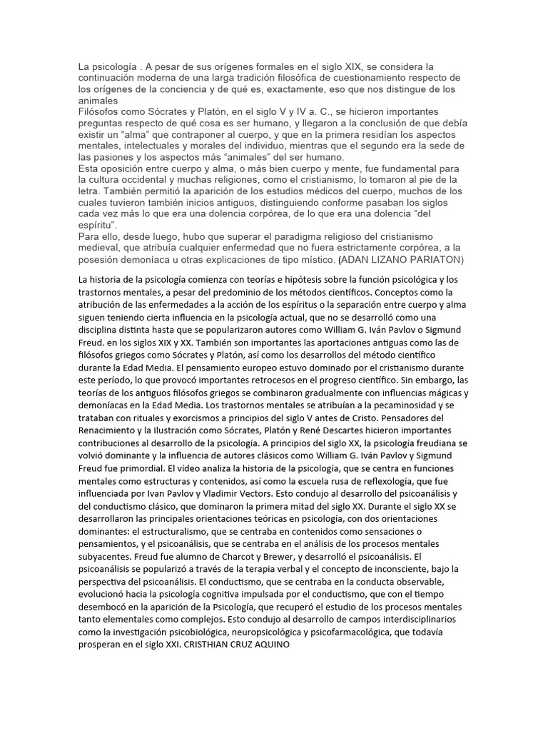 Evolución de la Psicología a lo Largo del Tiempo | PDF | Sicología | Mente