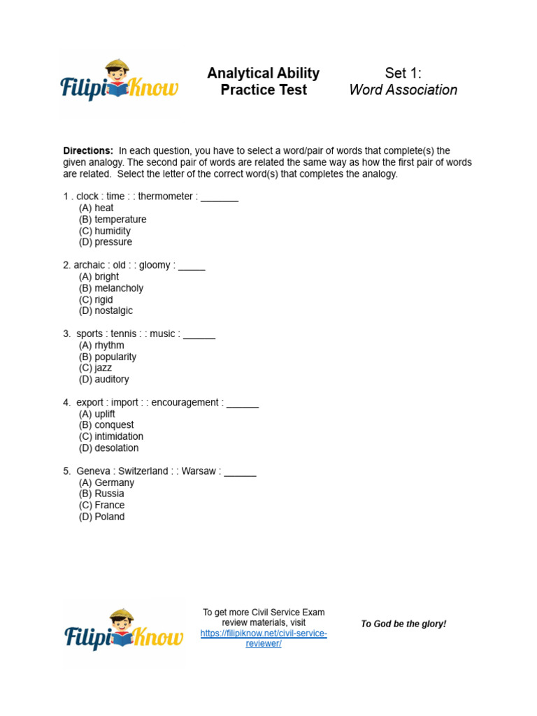 Analytical Ability Practice Test Set 1 | PDF