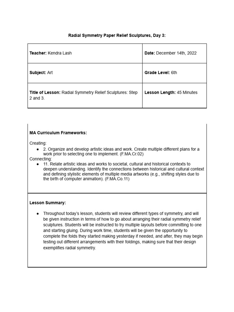 Radial Symmetry Day 3 Lesson Plan 1 | PDF | Symmetry | Sculpture