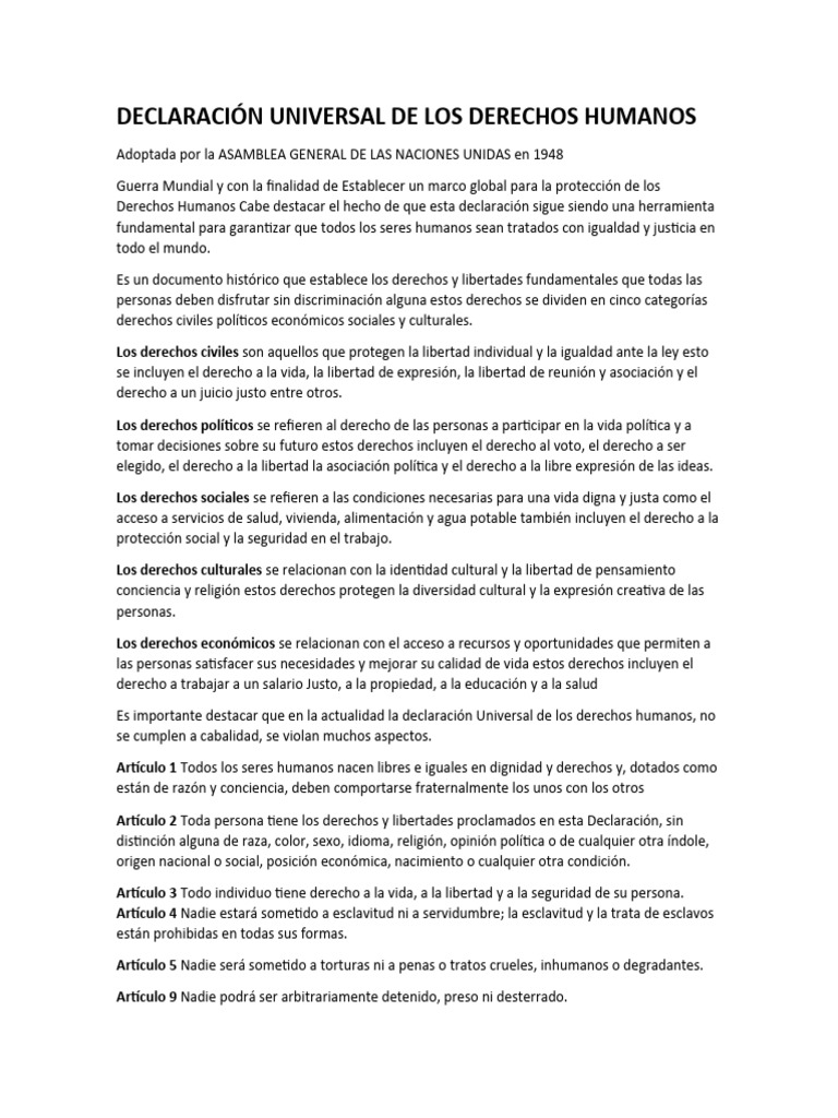 Declaración Universal de Los Derechos Humanos | PDF | Igualdad social ...