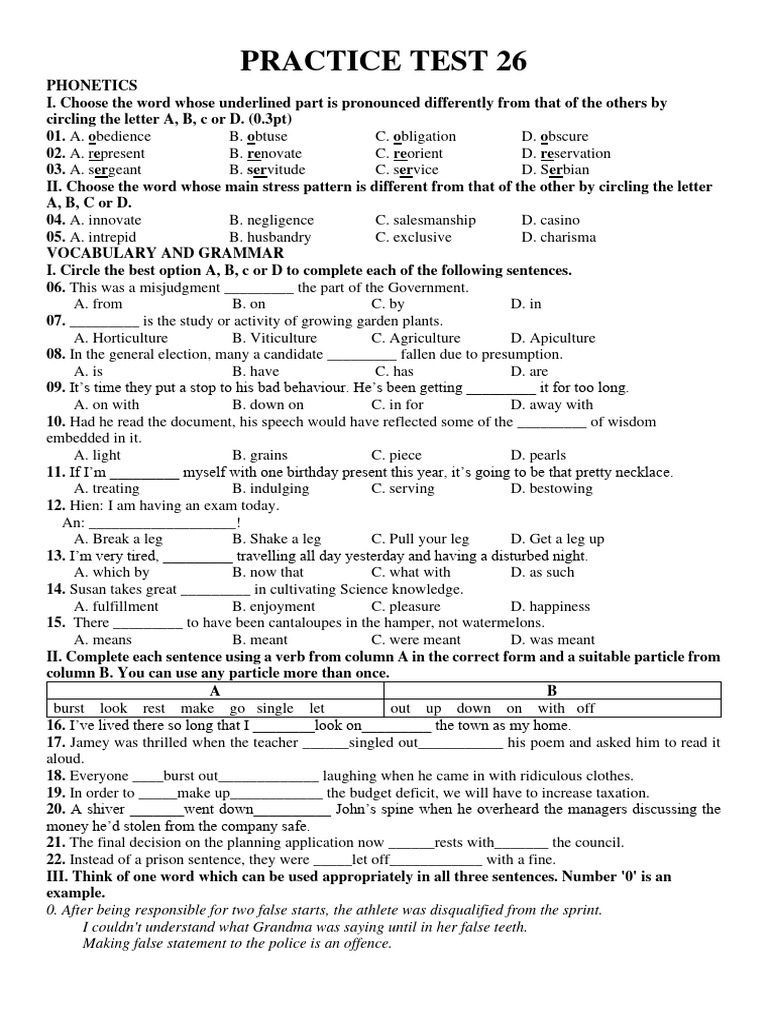 Practice Test 26 | PDF | Divorce