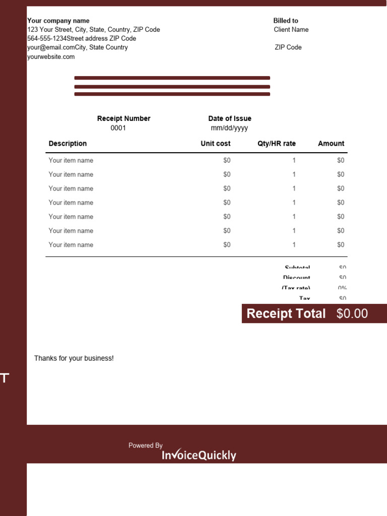 Free Invoice Template for Zero Amount | PDF