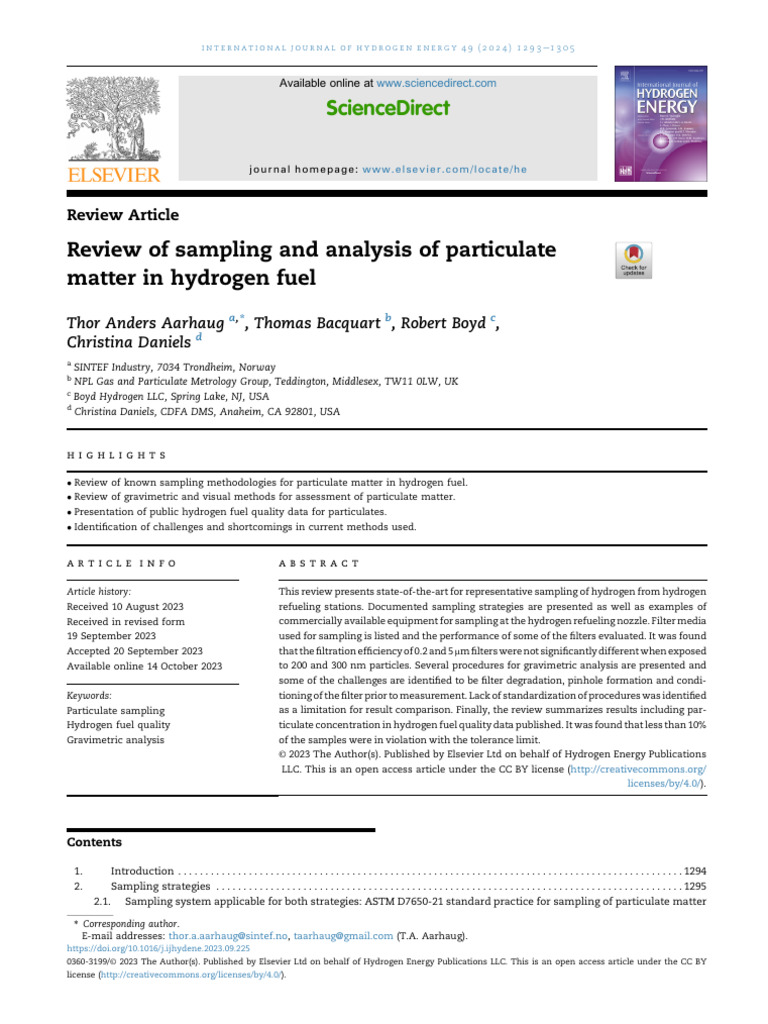 Hydrogen Fuel Particulate Sampling | PDF | Filtration | Particulates