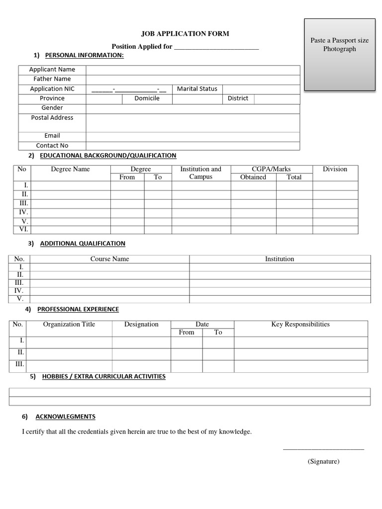 Job Application Form Template | PDF