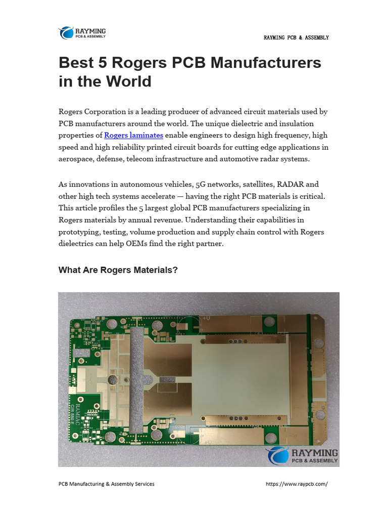 Best 5 Rogers PCB Manufacturers in The World | PDF | Printed 