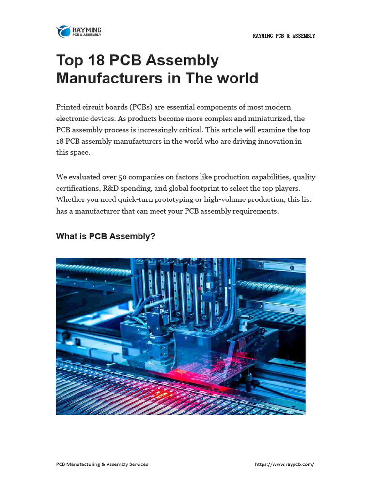 Top 18 PCB Assembly Manufacturers in The World | PDF | Printed Circuit