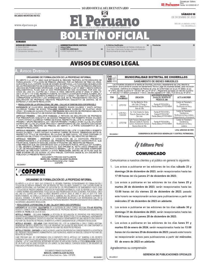 Diario El Peruano Del 20231 | PDF | Licencia de conducir | Lima