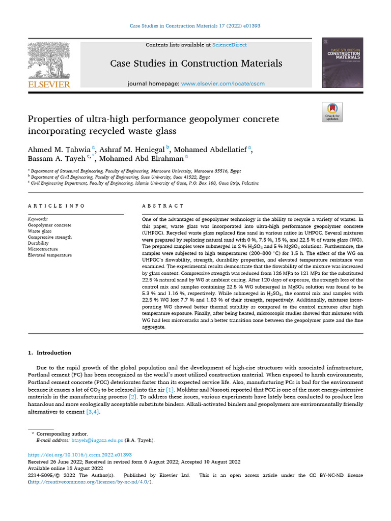 Ultra-High Performance Geopolymer Concrete with Recycled Glass | PDF ...