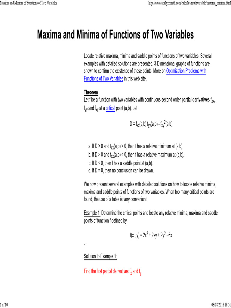 Maxima and minima of functions of two variables download free pdf