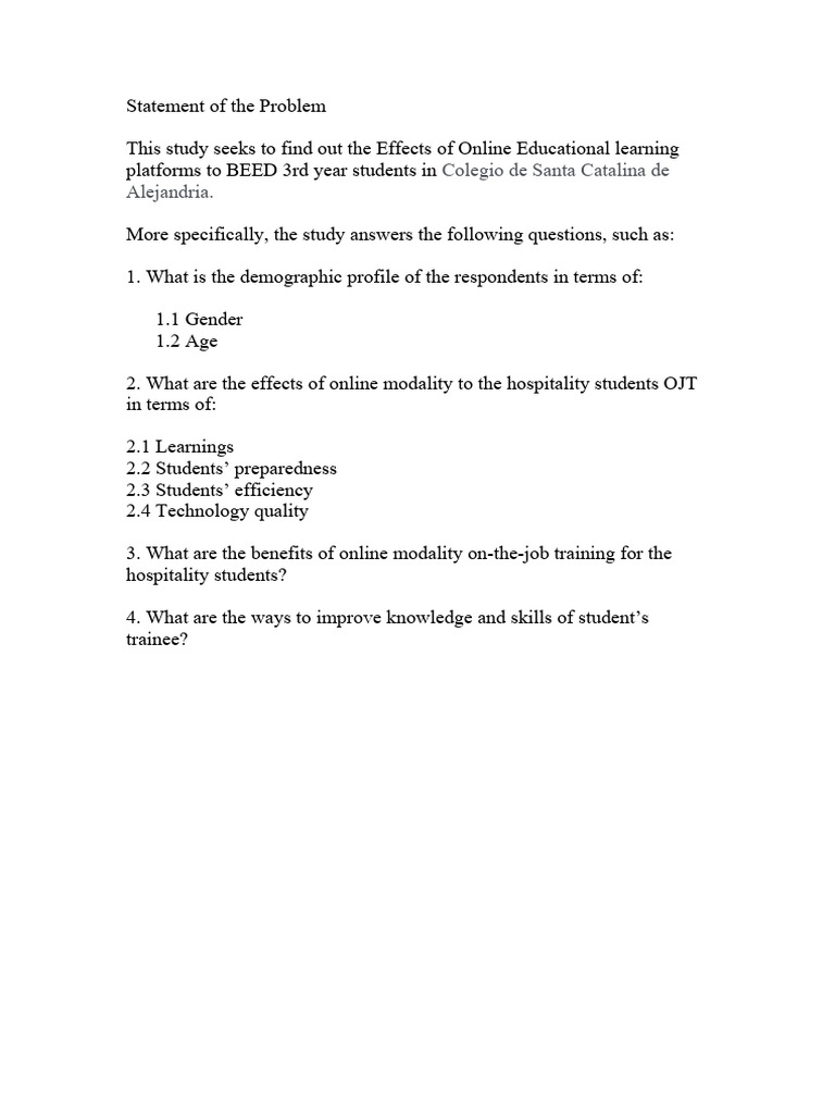 Statement of The Problem | PDF
