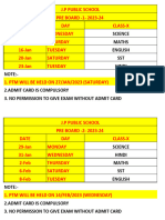 Class 10 Pre Board Date Sheet