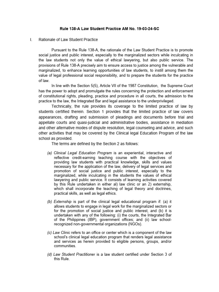 Law Student Practice Guidelines 138-A | PDF | Lawyer | Legal Education