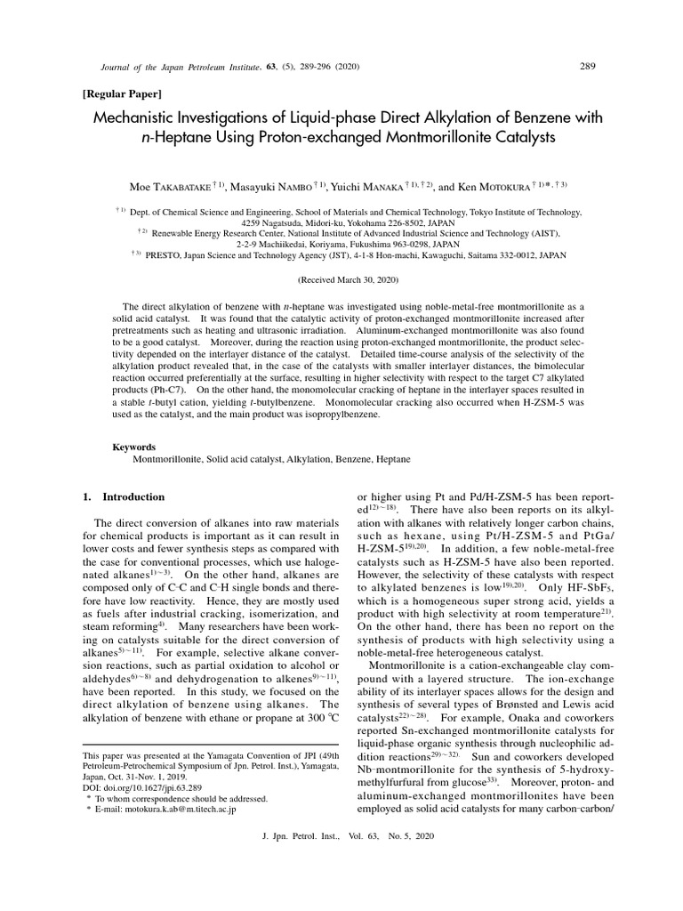 Alquilacion heptano con benceno y preparacion de montmorillonita pdf