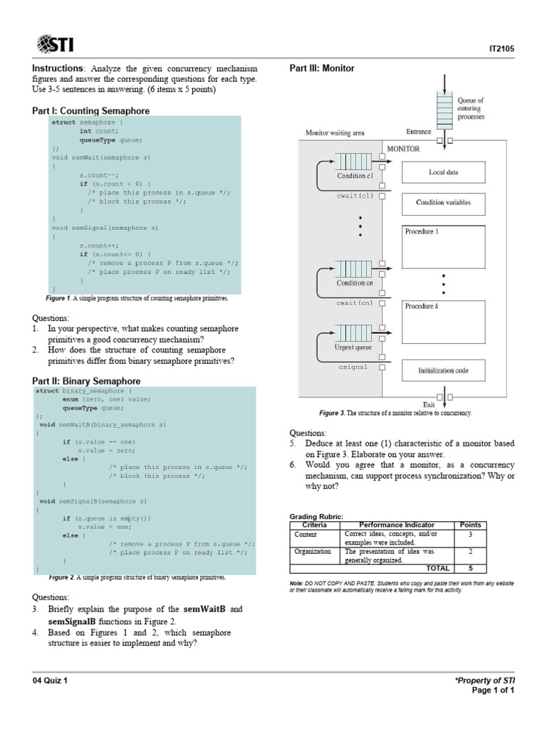 Concurrency Mechanisms Quiz: Semaphores | PDF | Computing | Computer ...