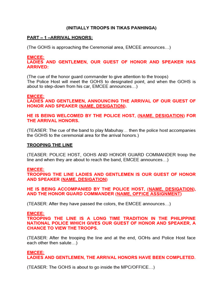 Script For Arrival Honors PDF