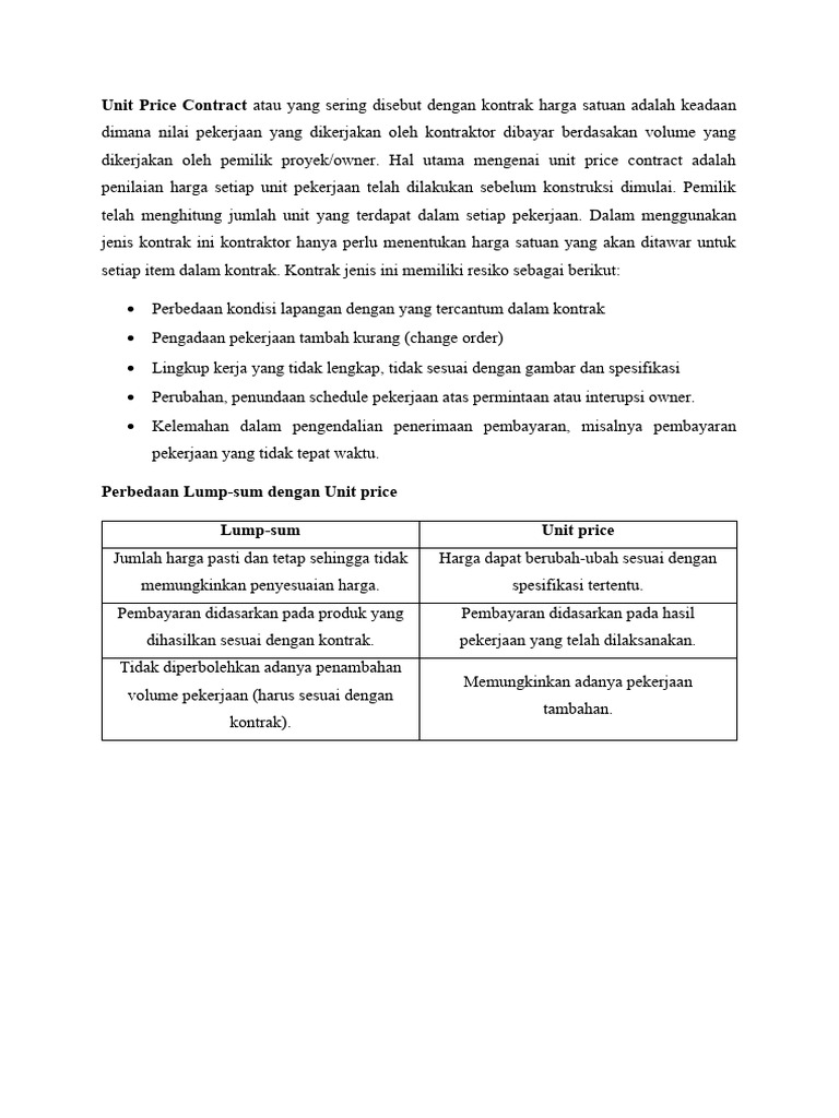 Perbedaan Kontrak Lumpsum dan Unit Price | PDF | Komputer
