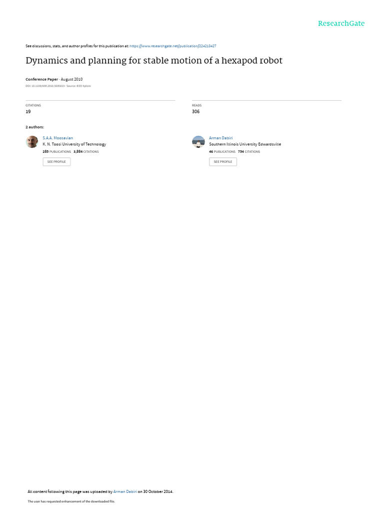 Dynamics and Planning For Stable Motion of A Hexapod Robot: August 2010 ...