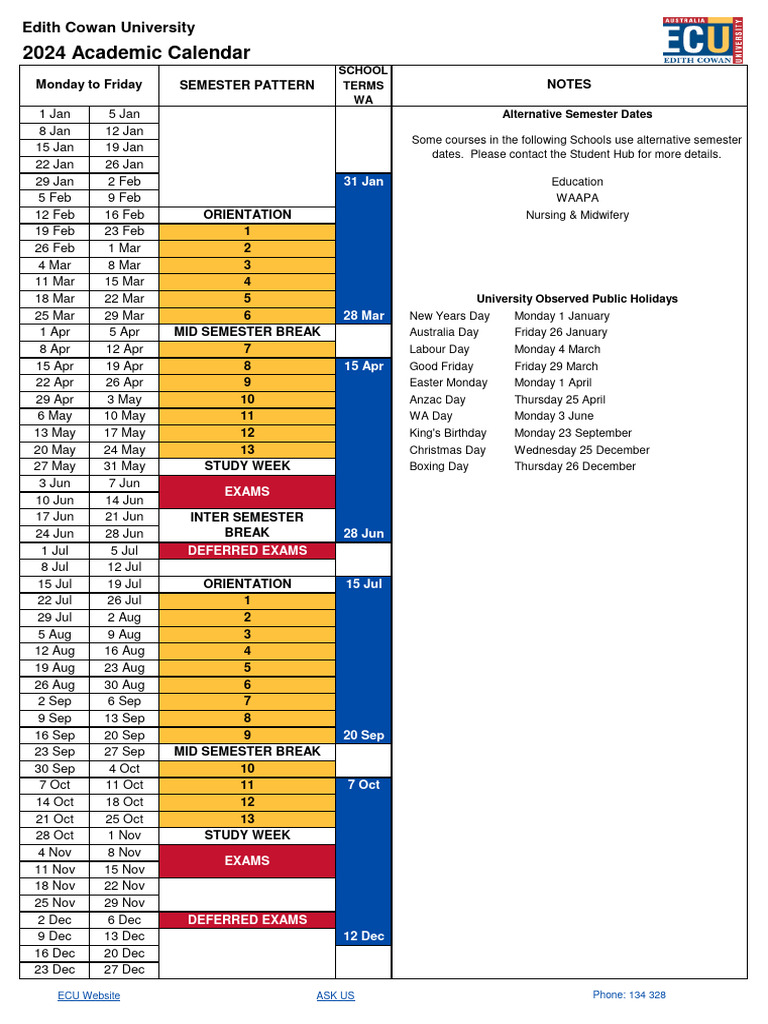 ECU Academic Calendar 2024-2026 | PDF | Academic Term | Public Holiday