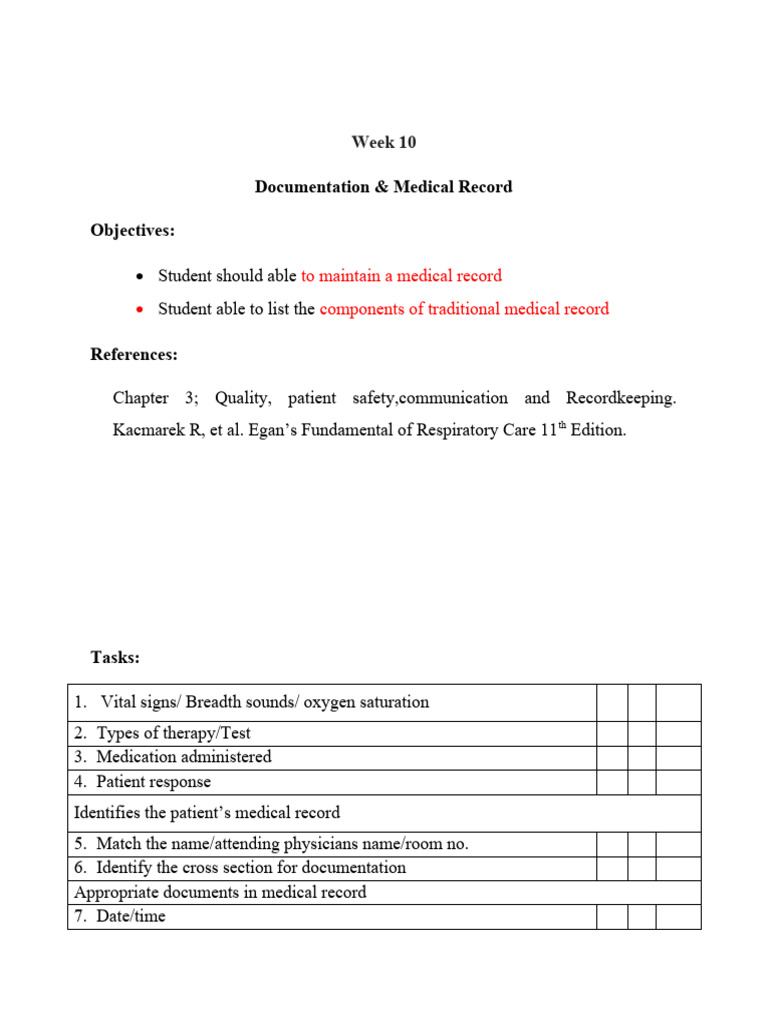 Week 10 Documentation & Medical Record + Jumana's Notes PDF
