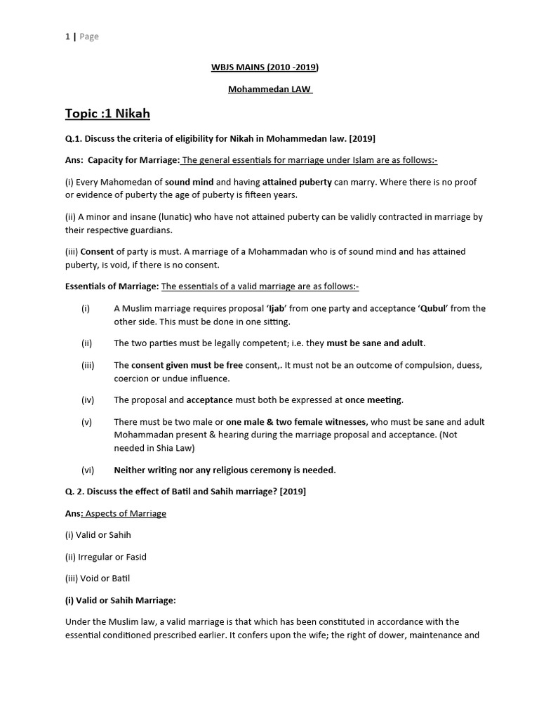 Eligibility Criteria for Nikah in Islam | PDF | Marriage | Husband
