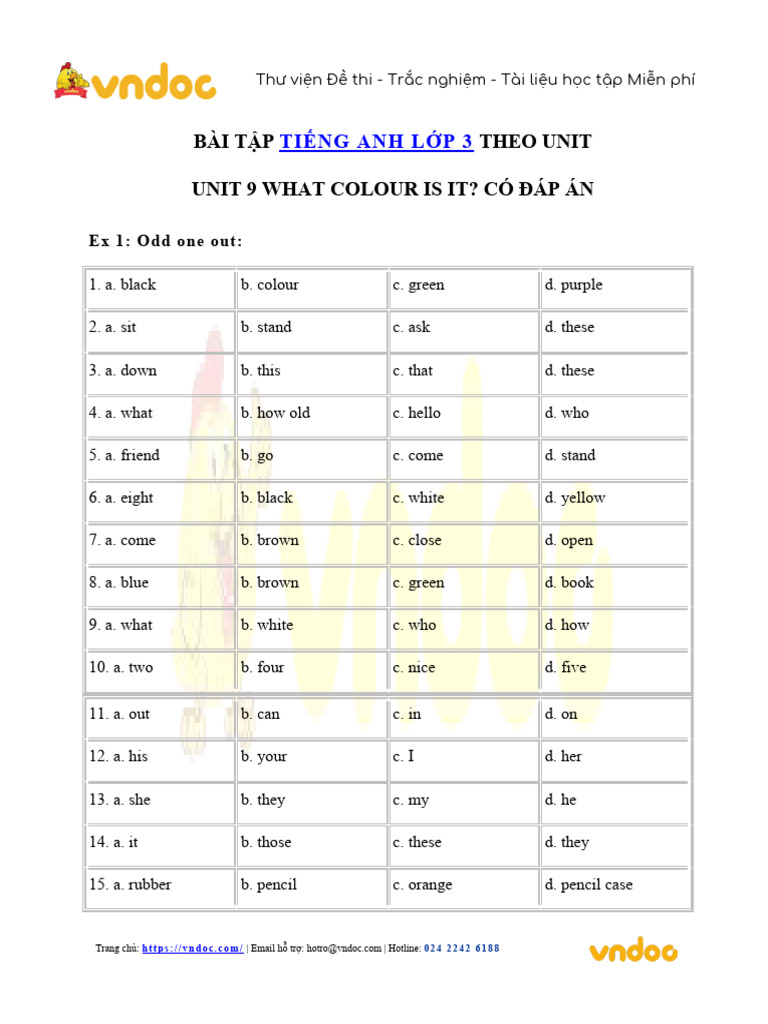 Bai Tap On Tap Tieng Anh Lop 3 Unit 9 What Colour Is It | PDF