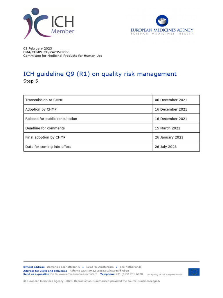 ICH Q9 (R1) Quality Risk Management Guide | PDF | Risk | Risk Management
