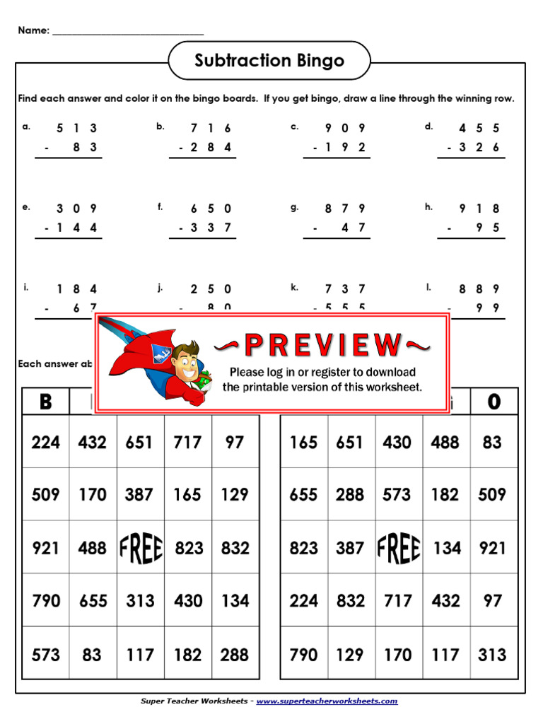 Subtraction Bingo Coloring | PDF | Teaching Methods & Materials