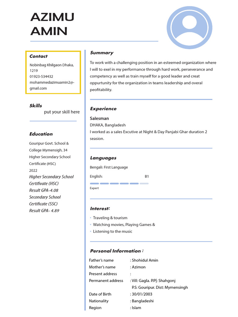 Standard CV by Parvez | PDF