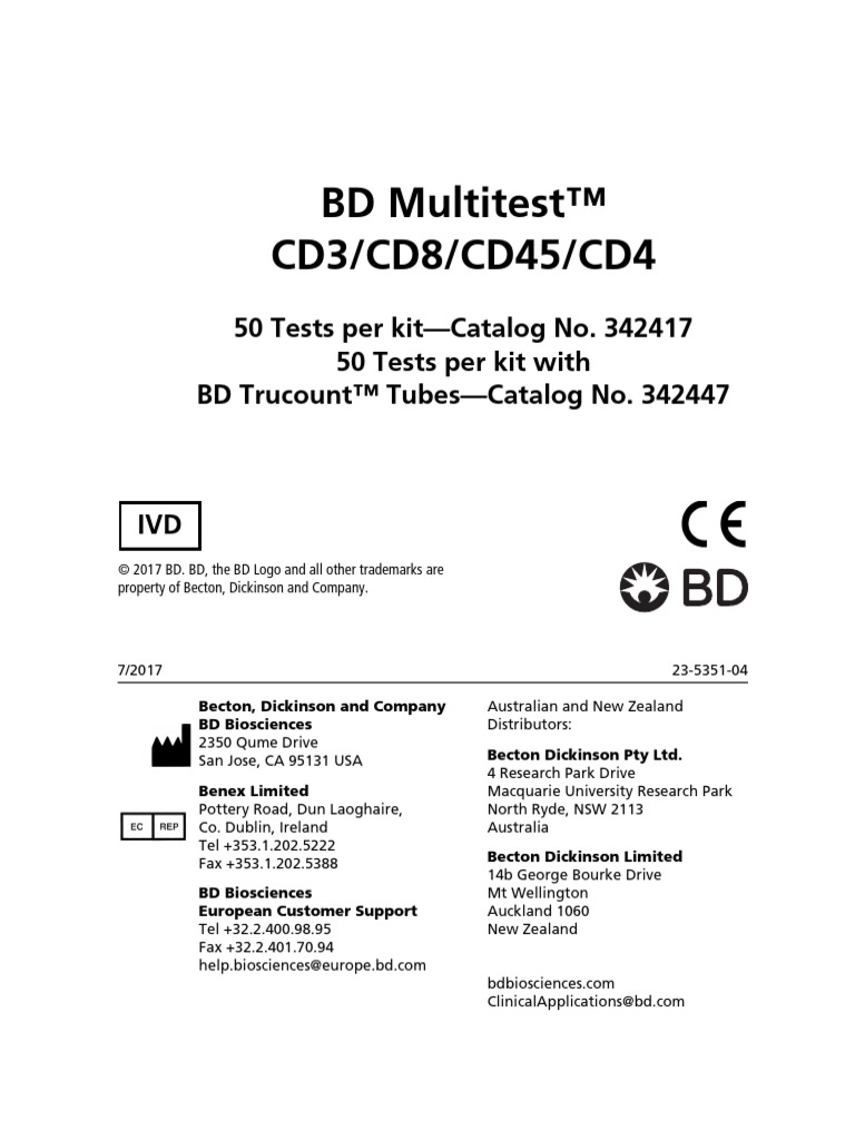 BD Multitest CD3,4,8,45 | PDF | T Cell | Lymphocyte