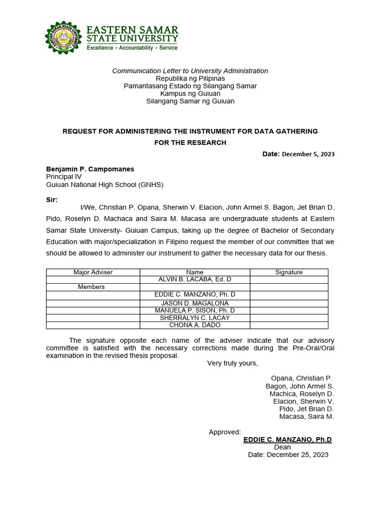 Communication Letter for Research Approval | PDF
