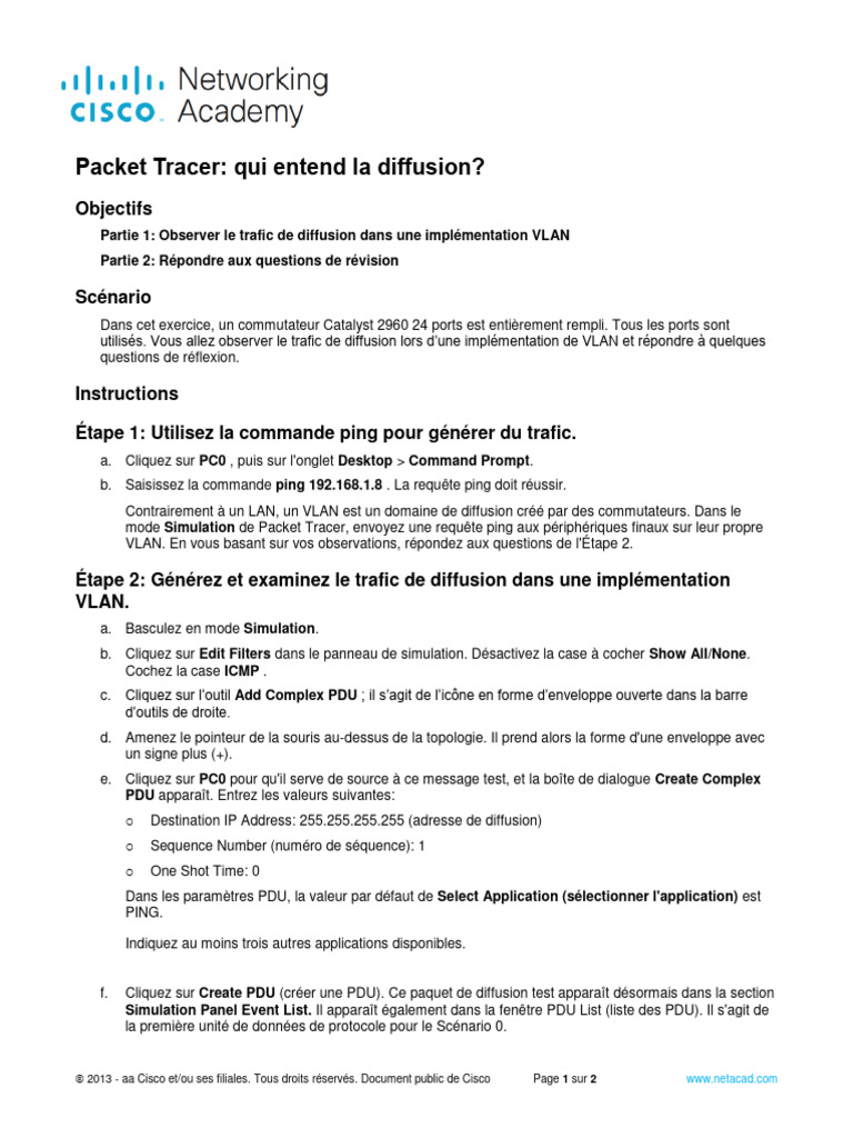 Trafic de diffusion dans VLAN avec Packet Tracer | PDF | Réseau ...
