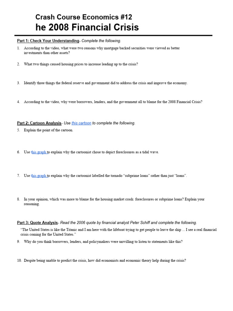 Analyzing the 2008 Financial Crisis | PDF