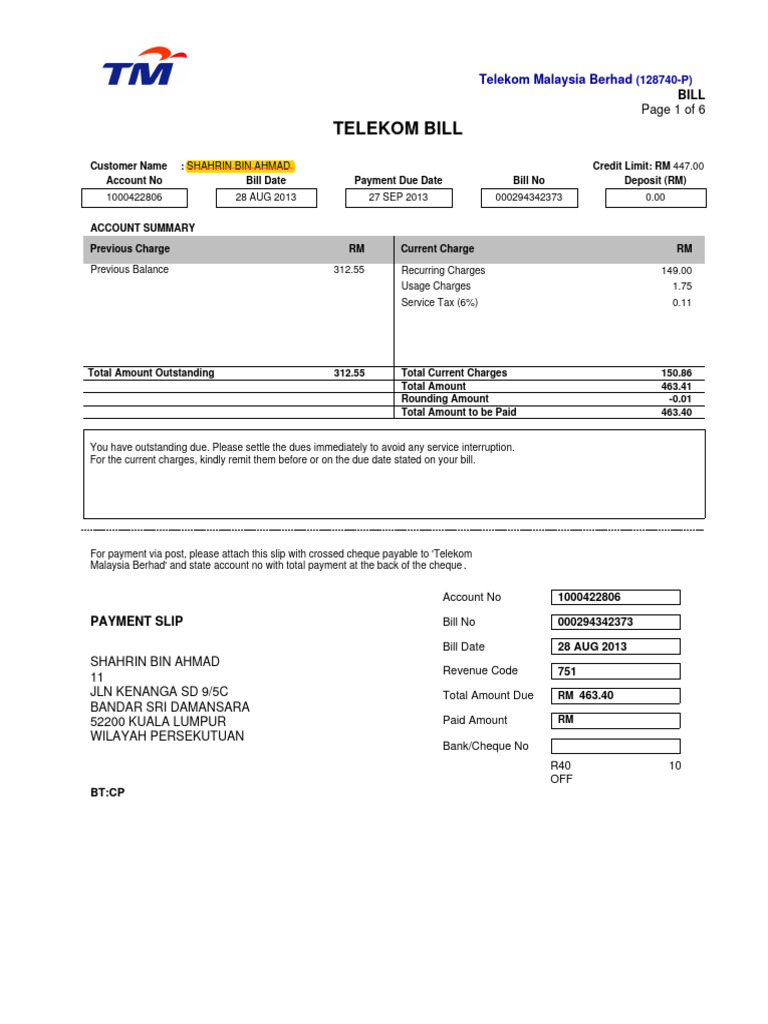 Unifi Bill Summary for Shahrin Ahmad | PDF | Payments | Debit Card
