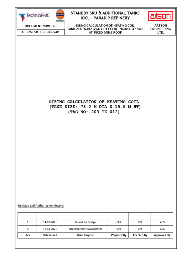 Ael-2597-Mec-Cl-0305-R1 - Sizing Calculation of Heating Coil | PDF ...
