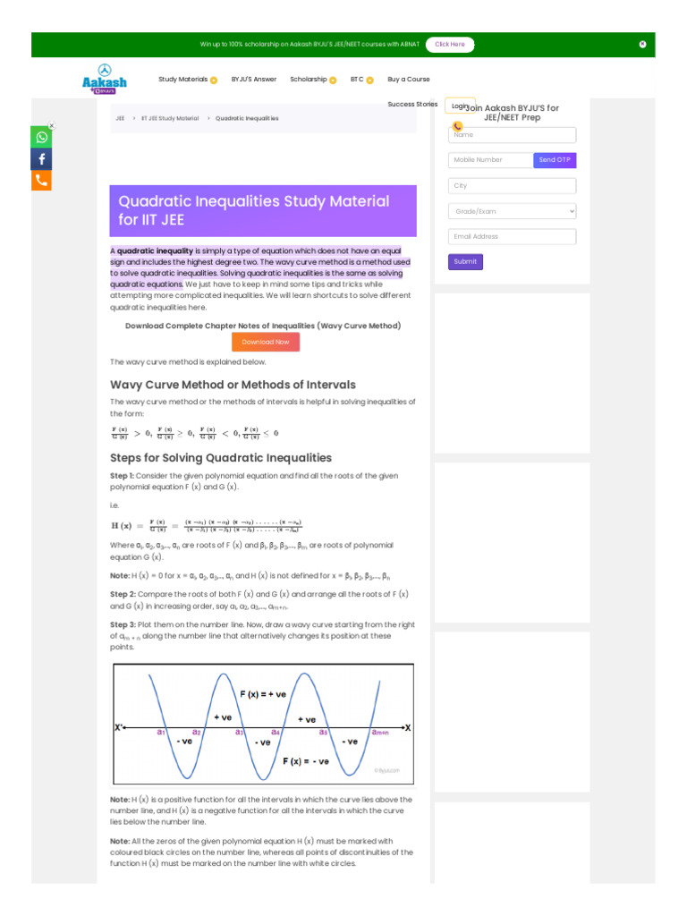 Byjus Com Jee Quadratic Inequalities Text A 20quadratic 20inequality ...