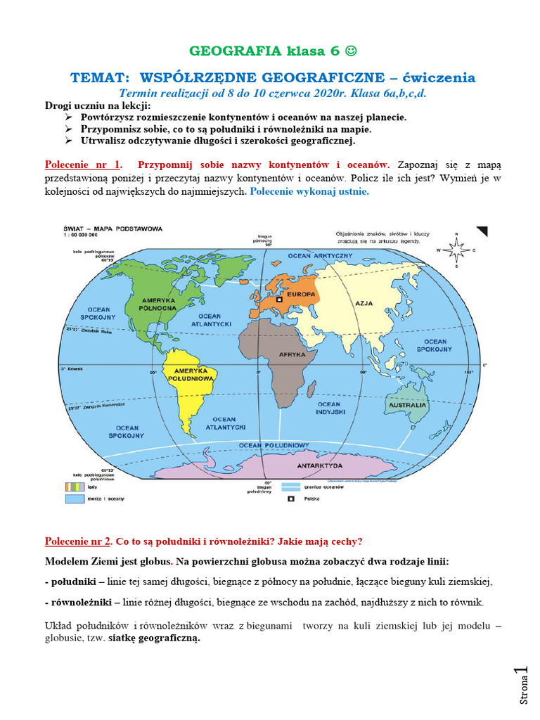 GEOGRAFA klasa 6 abcd. Termin 8-10 czerwca | PDF