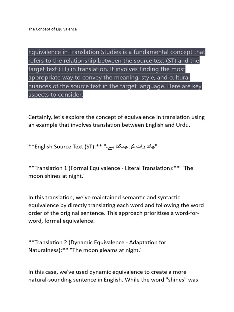 Understanding Equivalence in Translation | PDF | Translations | Semantics