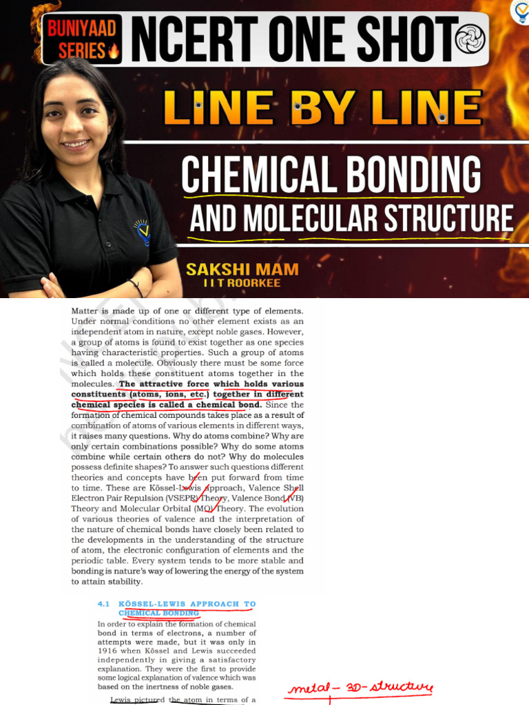 Chemical Bonding - NCERT One Shot by Sakshi Mam - BUNIYAAD | PDF