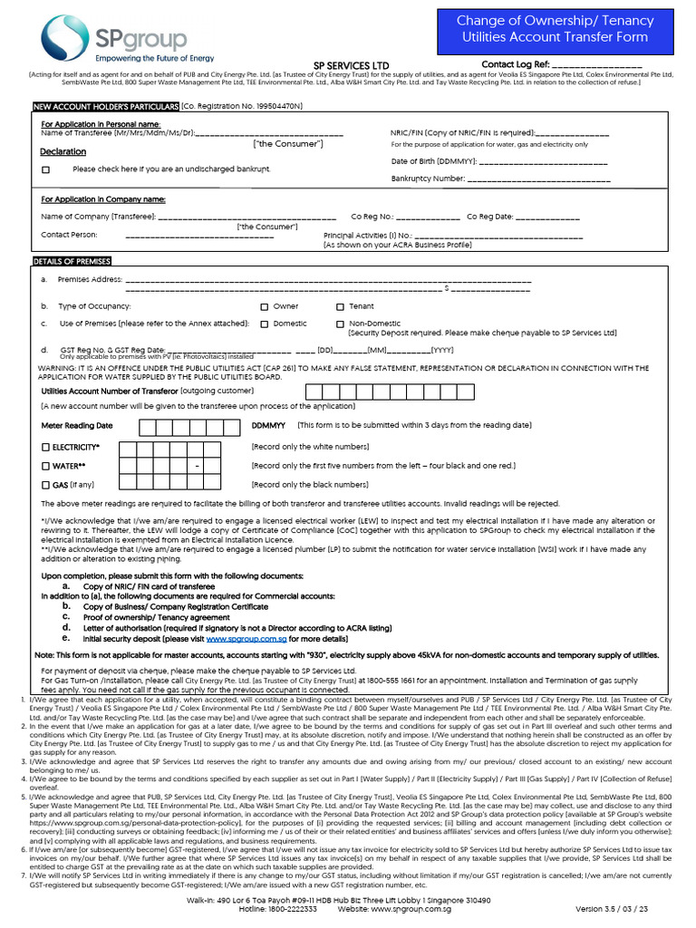 SP Services Account Transfer Guide | PDF | Legal Liability | Water Supply