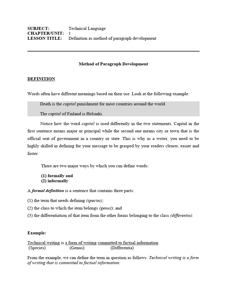 Lesson 2 Technical Writing Abstraction PDF Question Definition